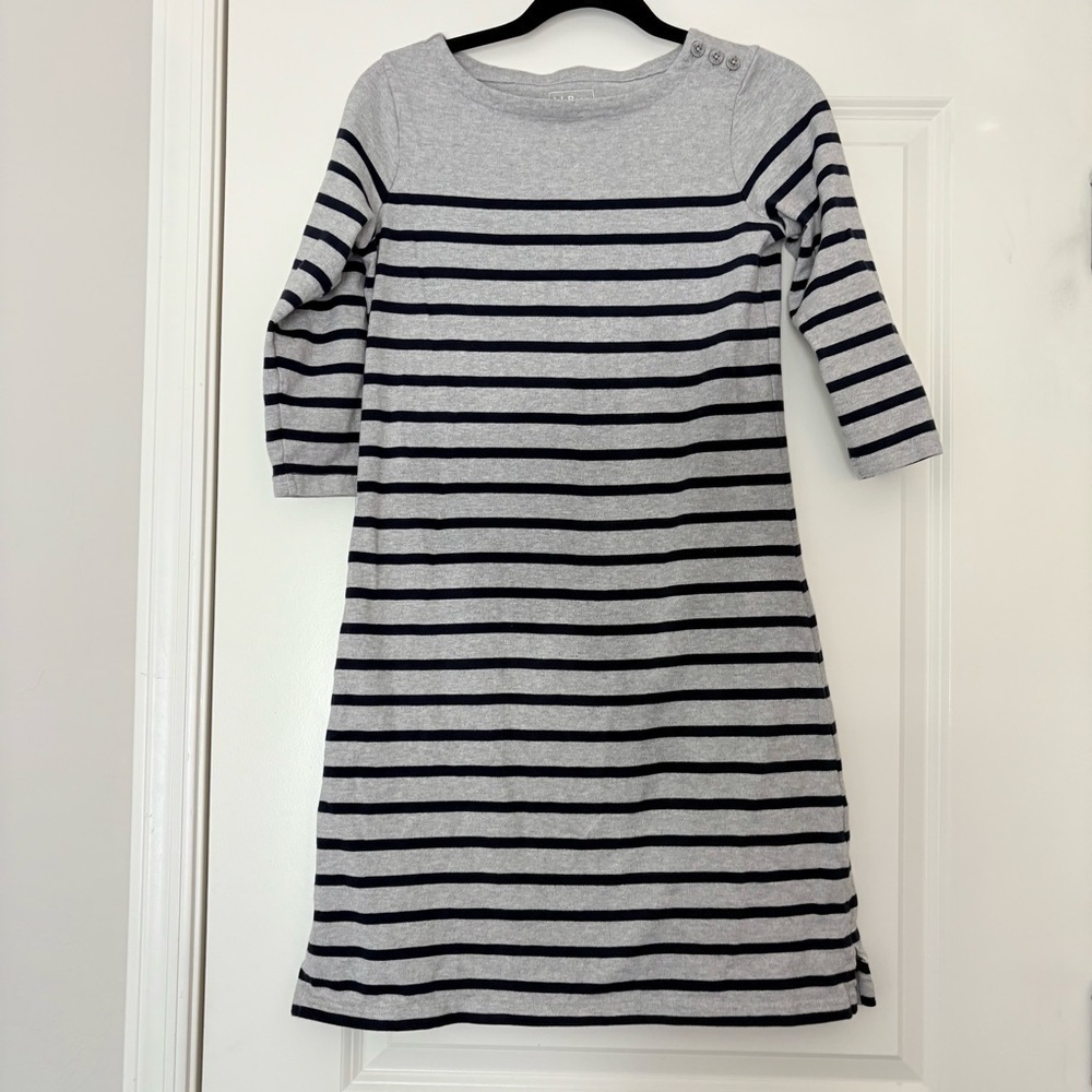 L.L. Bean Women’s Striped Gray and Black Cotton Mini Dress